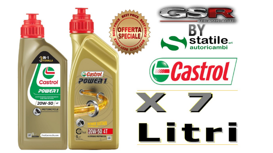 7 Litri Olio-Lubrificante Castrol Moto 4t 20w50 Power1 Lt.1